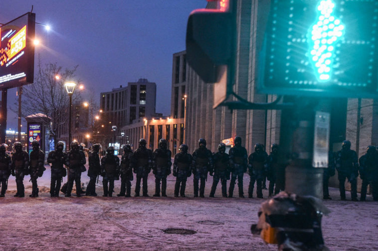 Полицейское оцепение на проспекте Сахарова 31 января