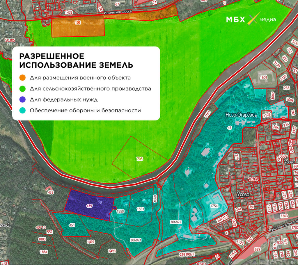 Территории у «Ново-Огарева» по типу назначения. Источник: публичная кадастровая карта 2021 года